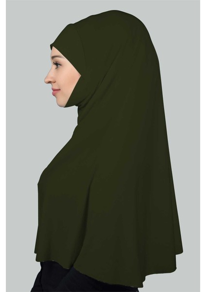 Hazır Türban Peçeli Pratik Eşarp Tesettür Nikaplı Hijab - Namaz Örtüsü Sufle (3Xl) - Haki