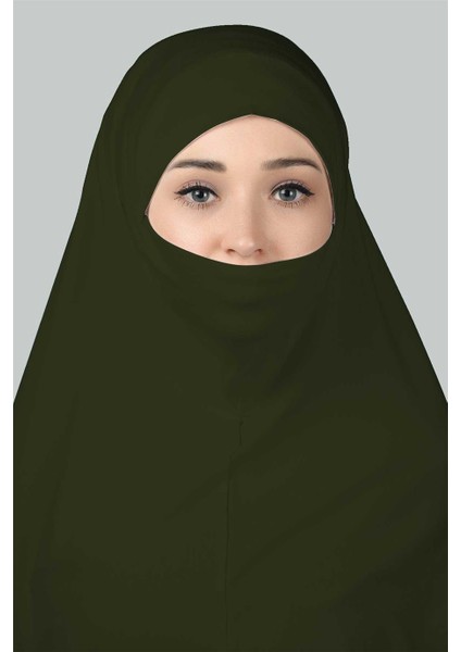 Hazır Türban Peçeli Pratik Eşarp Tesettür Nikaplı Hijab - Namaz Örtüsü Sufle (3Xl) - Haki