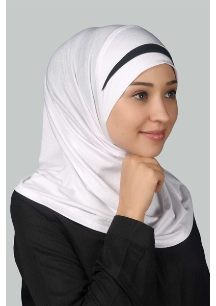 Pratik Eşarp Hazır Türban Özel Hilal Detaylı Hijab - Beyaz - Siyah fiyatları
