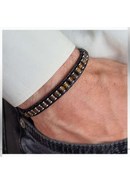 Doğal Taş Kaplangözü Slim Silindir Unisex Bileklik