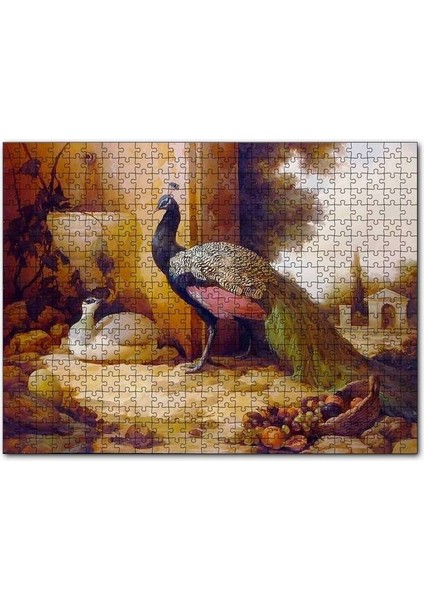Saray Bahçesinde Bir Çift Tavuskuşu 120 Parça Puzzle Yapboz Mdf (Ahşap)