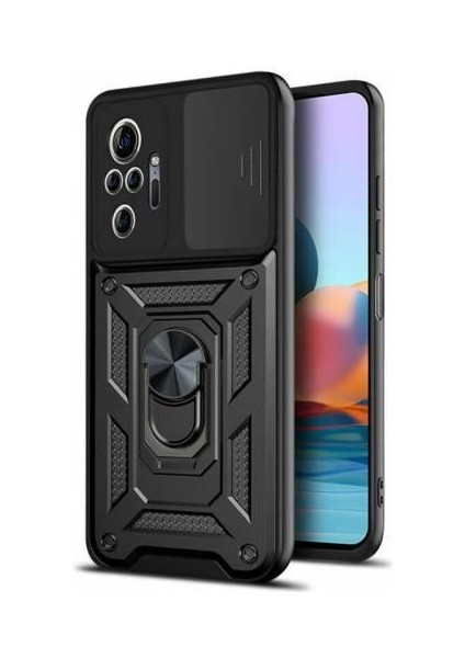 Xiaomi Redmi Note 10 Pro Kılıf Silikon Yüzüklü Standlı Kamera Korumalı