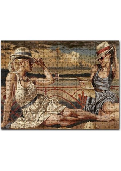 Güneşlenen ve Mektup Okuyan Kızlar 120 Parça Puzzle Yapboz Mdf (Ahşap)