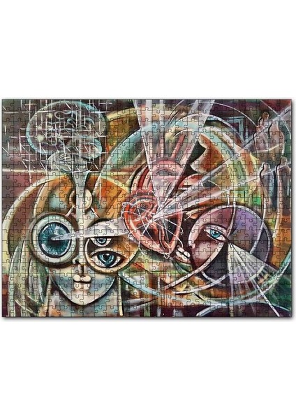 Kalp ve Yüzler Soyut Kompozisyon 255 Parça Puzzle Yapboz Mdf (Ahşap)
