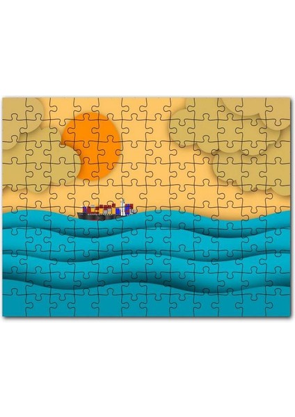 Mavi Dalgalar Yük Gemisi Güneş ve Bulutlar 255 Parça Puzzle Yapboz Mdf (Ahşap)