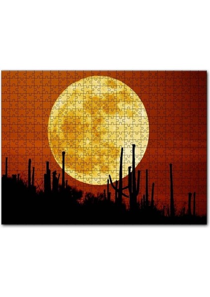 Arizona'da Kaktüsler ve Arkada Muhteşem Süper Ay 255 Parça Puzzle Yapboz Mdf (Ahşap)