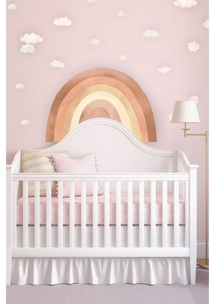 Soft Kahve Tonlarda Gökkuşağı ve Bulutlar Çocuk Odası Sticker Seti