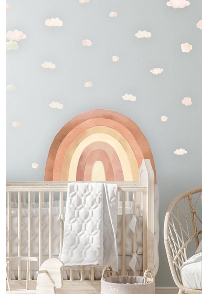 Soft Kahve Tonlarda Gökkuşağı ve Bulutlar Çocuk Odası Sticker Seti fiyatları
