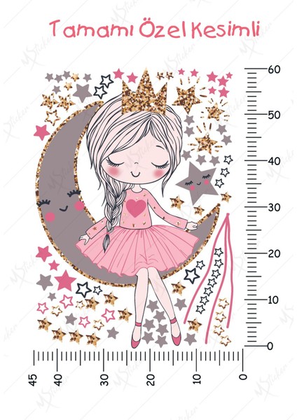 Orta Boy Ayda Oturan Sevimli Kız Çocuk Odası Duvar Sticker Seti fiyatları