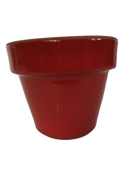 Kırmızı Renk Sırlı El Yapımı Küçük Boy Toprak Saksı (12*12 Cm)