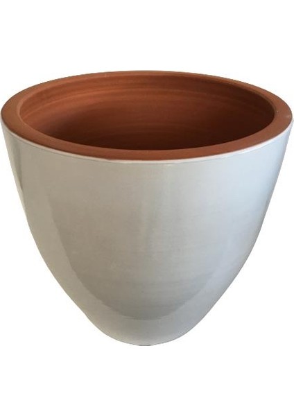 Beyaz Renk Sırlı , El Yapımı Toprak Saksı (29*29 Cm)