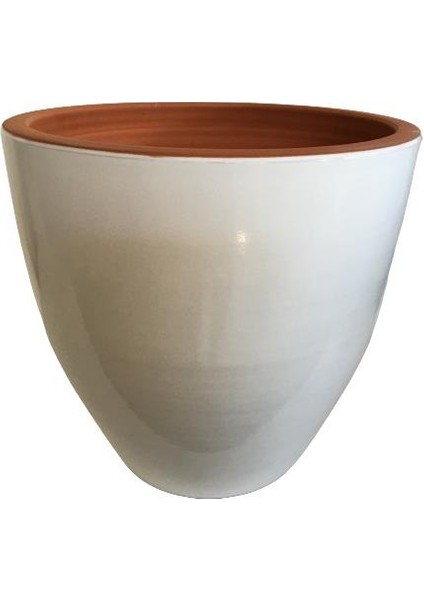 Beyaz Renk Sırlı , El Yapımı Toprak Saksı (29*29 Cm)