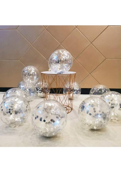 Gümüş Konfetili Şeffaf Balon Seti 10 Adet