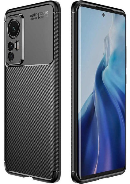 Xiaomi Mi 12 Maxy Serisi Carbon Fiber Silikon Kılıf-Siyah