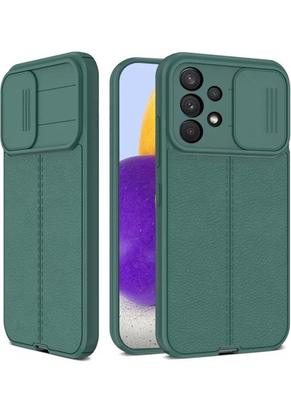 Samsung Galaxy A52 Kamera Korumalı Deri Dokulu Kılıf