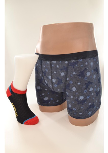 Erkek Çocuk Penye Boxer Pamuk Çorap Kombin Takım