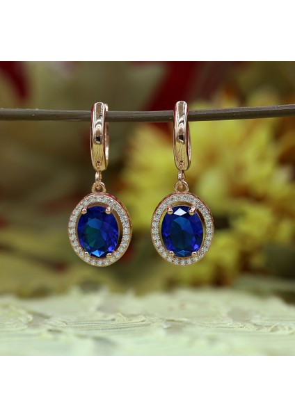 Lacivert Beyaz Zirkon Taşlı Oval Gümüş Kolye Küpe Takım fırsatları