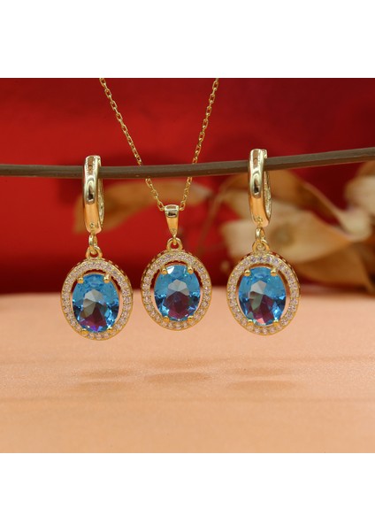 Akua Beyaz Zirkon Taşlı Oval Gümüş Kolye Küpe Takım fırsatları