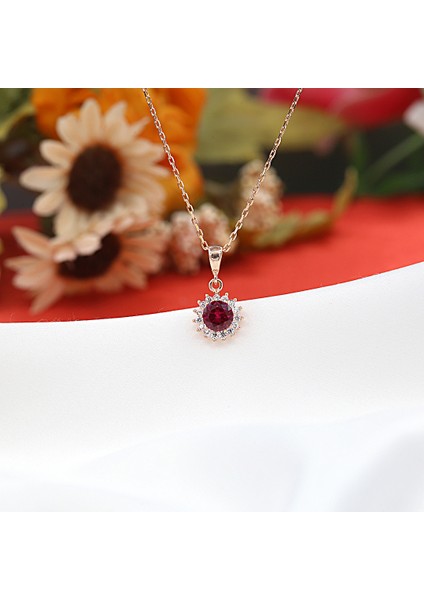 Kırmızı Beyaz Taşlı Minimal Anturaj Yuvarlak Gümüş Kolye modelleri