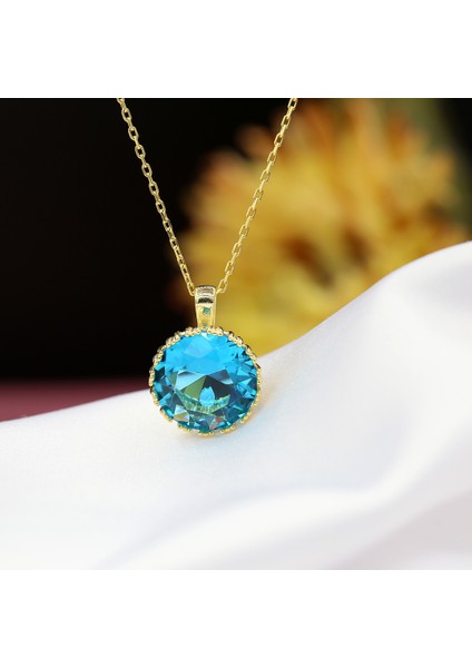 Büyük Akua Zirkon Taşlı Yuvarlak Gümüş Kolye fiyatları