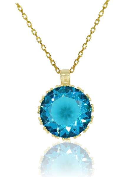 Büyük Akua Zirkon Taşlı Yuvarlak Gümüş Kolye fırsatları