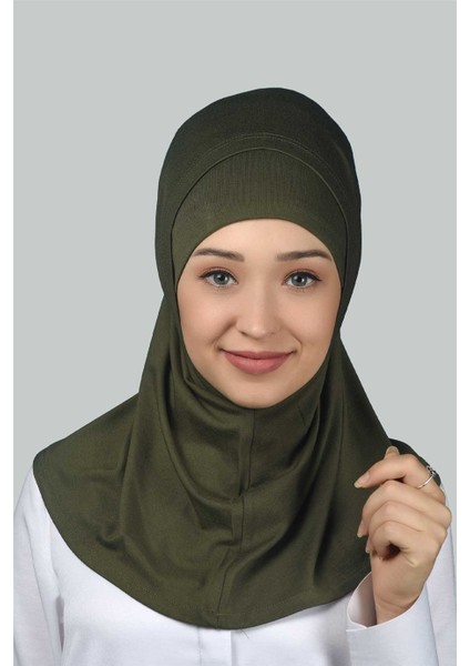 İkili Set Pratik Eşarp Hazır Türban Ve Hijab Tesettür Bonesi - Haki