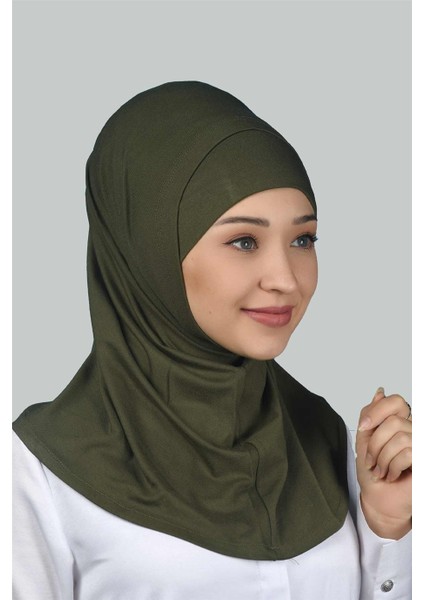 İkili Set Pratik Eşarp Hazır Türban Ve Hijab Tesettür Bonesi - Haki