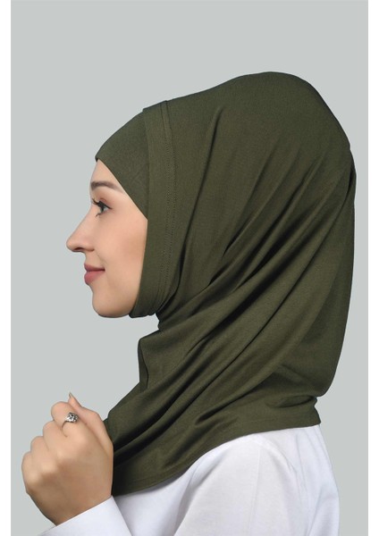 İkili Set Pratik Eşarp Hazır Türban Ve Hijab Tesettür Bonesi - Haki