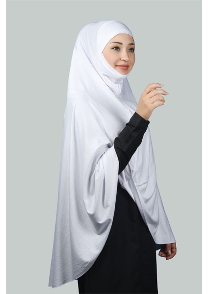 Hazır Türban Peçeli Pratik Eşarp Tesettür Nikaplı Hijab - Namaz Örtüsü Sufle (5Xl) - Beyaz