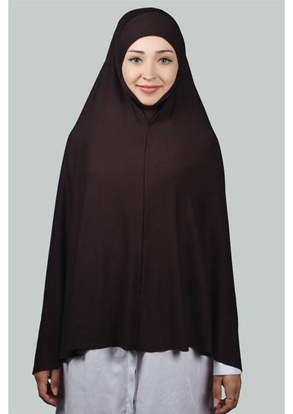 Hazır Türban Peçeli Pratik Eşarp Tesettür Nikaplı Hijab - Namaz Örtüsü Sufle (5Xl) - Koyu Kahverengi