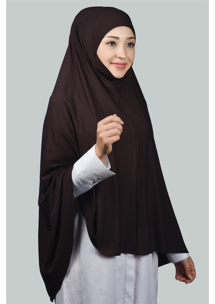 Hazır Türban Peçeli Pratik Eşarp Tesettür Nikaplı Hijab - Namaz Örtüsü Sufle (5Xl) - Koyu Kahverengi