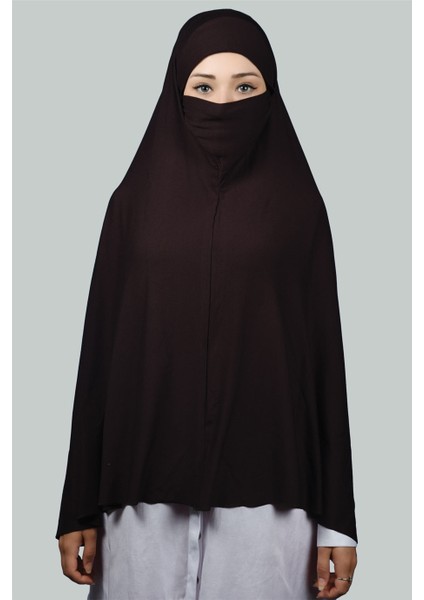 Hazır Türban Peçeli Pratik Eşarp Tesettür Nikaplı Hijab - Namaz Örtüsü Sufle (5Xl) - Koyu Kahverengi