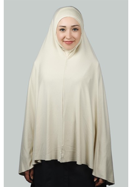 Hazır Türban Peçeli Pratik Eşarp Tesettür Nikaplı Hijab - Namaz Örtüsü Sufle (5Xl) - Krem