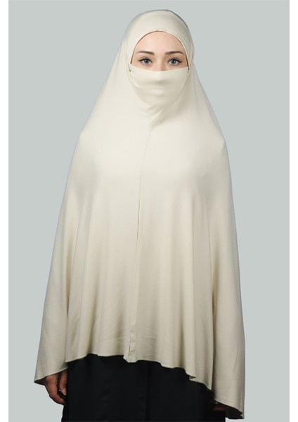 Hazır Türban Peçeli Pratik Eşarp Tesettür Nikaplı Hijab - Namaz Örtüsü Sufle (5Xl) - Krem modelleri