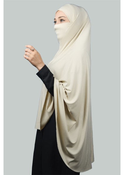 Hazır Türban Peçeli Pratik Eşarp Tesettür Nikaplı Hijab - Namaz Örtüsü Sufle (5Xl) - Krem fırsatları