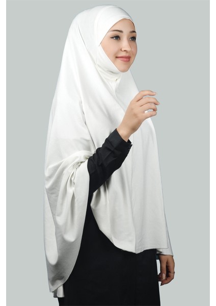 Hazır Türban Peçeli Pratik Eşarp Tesettür Nikaplı Hijab - Namaz Örtüsü Sufle (5Xl) - Ekru