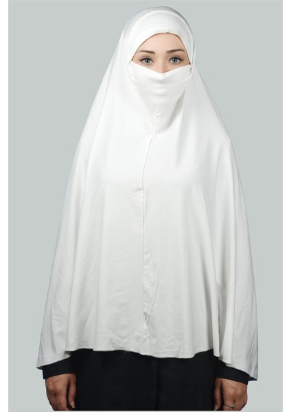 Hazır Türban Peçeli Pratik Eşarp Tesettür Nikaplı Hijab - Namaz Örtüsü Sufle (5Xl) - Ekru
