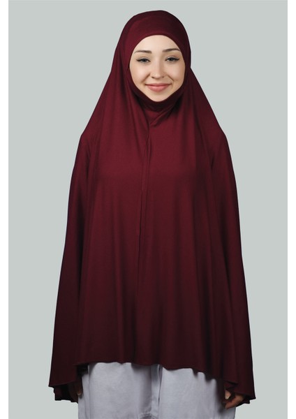 Hazır Türban Peçeli Pratik Eşarp Tesettür Nikaplı Hijab - Namaz Örtüsü Sufle (5Xl) - Bordo