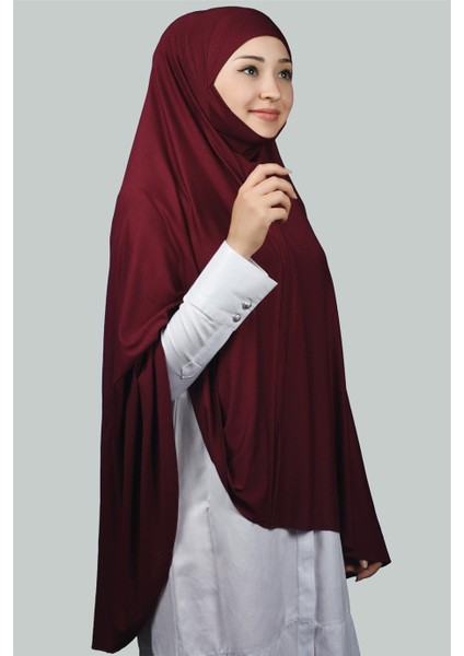 Hazır Türban Peçeli Pratik Eşarp Tesettür Nikaplı Hijab - Namaz Örtüsü Sufle (5Xl) - Bordo