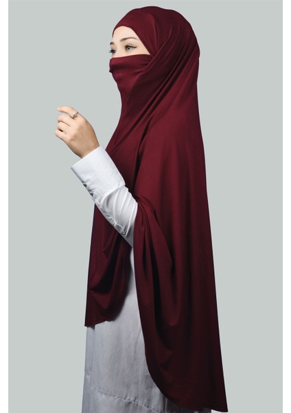 Hazır Türban Peçeli Pratik Eşarp Tesettür Nikaplı Hijab - Namaz Örtüsü Sufle (5Xl) - Bordo