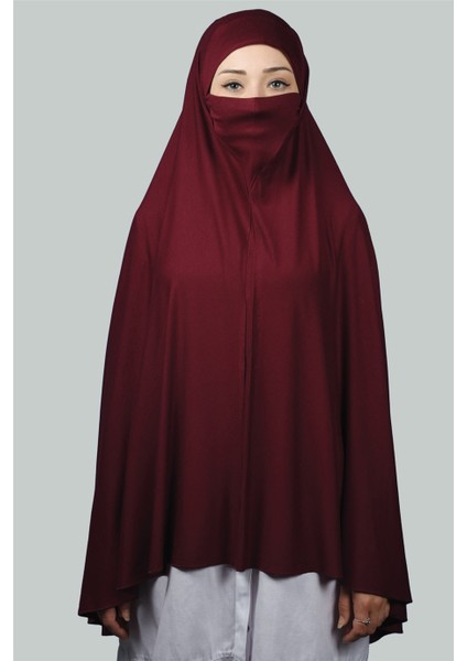 Hazır Türban Peçeli Pratik Eşarp Tesettür Nikaplı Hijab - Namaz Örtüsü Sufle (5Xl) - Bordo