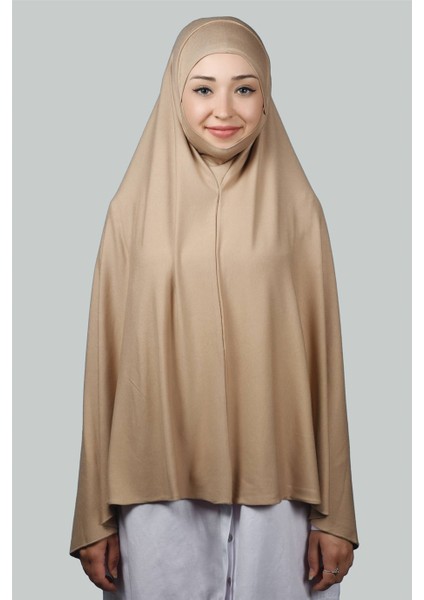 Hazır Türban Peçeli Pratik Eşarp Tesettür Nikaplı Hijab - Namaz Örtüsü Sufle (5Xl) - Koyu Bej