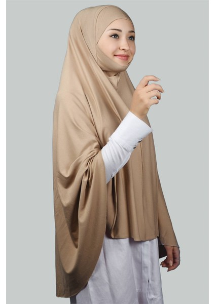Hazır Türban Peçeli Pratik Eşarp Tesettür Nikaplı Hijab - Namaz Örtüsü Sufle (5Xl) - Koyu Bej