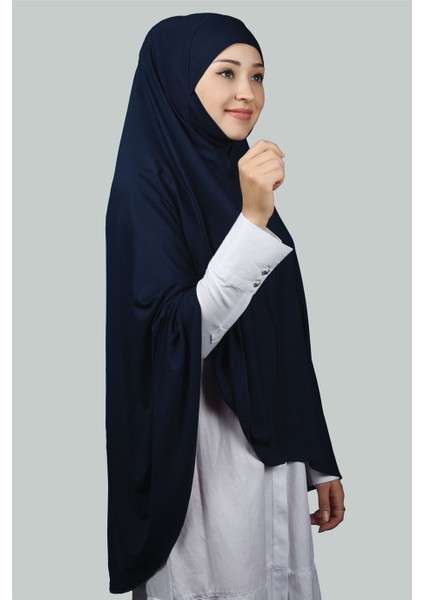 Hazır Türban Peçeli Pratik Eşarp Tesettür Nikaplı Hijab - Namaz Örtüsü Sufle (5Xl) - Lacivert
