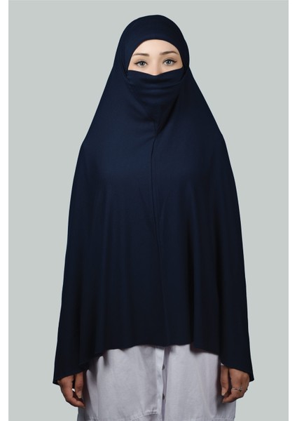 Hazır Türban Peçeli Pratik Eşarp Tesettür Nikaplı Hijab - Namaz Örtüsü Sufle (5Xl) - Lacivert