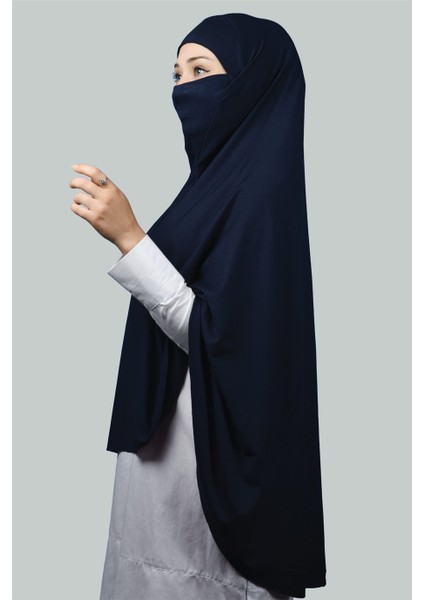 Hazır Türban Peçeli Pratik Eşarp Tesettür Nikaplı Hijab - Namaz Örtüsü Sufle (5Xl) - Lacivert