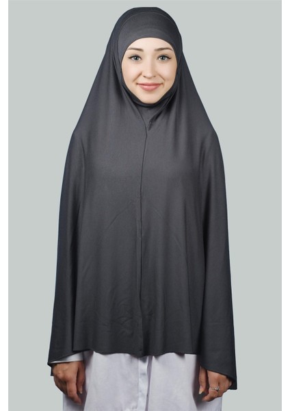 Hazır Türban Peçeli Pratik Eşarp Tesettür Nikaplı Hijab - Namaz Örtüsü Sufle (5Xl) - Füme