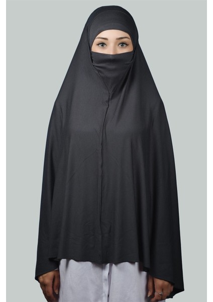 Hazır Türban Peçeli Pratik Eşarp Tesettür Nikaplı Hijab - Namaz Örtüsü Sufle (5Xl) - Füme modelleri