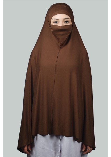 Hazır Türban Peçeli Pratik Eşarp Tesettür Nikaplı Hijab - Namaz Örtüsü Sufle (5Xl) - Çikolata modelleri