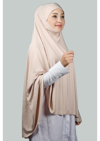 Hazır Türban Peçeli Pratik Eşarp Tesettür Nikaplı Hijab - Namaz Örtüsü Sufle (5Xl) - Bej